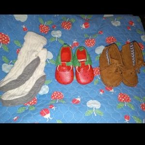 Lot of 3 Baby Girl Shoes, Moccasins, Sleeper socks euc